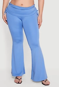 Plus Drawstring Fold Over Waist Flare Leg Pants