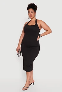 Plus High Waisted Soft Knit Midi Skirt