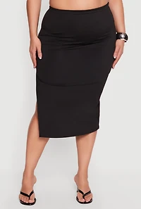 Plus High Waisted Soft Knit Midi Skirt