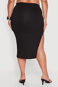 Plus High Waisted Soft Knit Midi Skirt