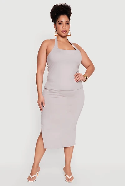 Plus High Waisted Soft Knit Midi Skirt