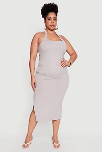 Plus High Waisted Soft Knit Midi Skirt