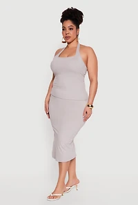 Plus High Waisted Soft Knit Midi Skirt