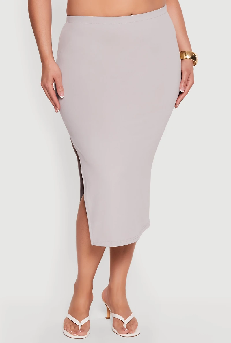Plus High Waisted Soft Knit Midi Skirt