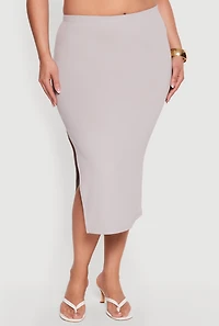 Plus High Waisted Soft Knit Midi Skirt