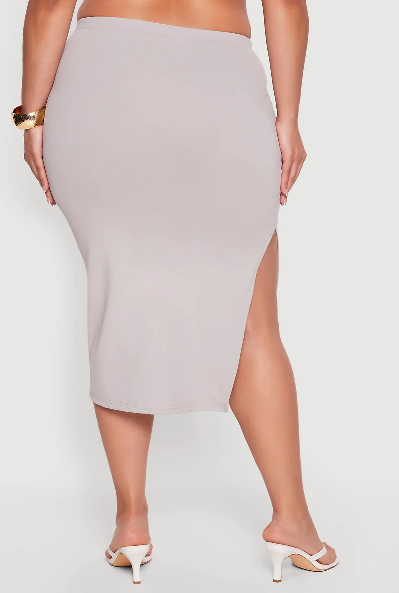 Plus High Waisted Soft Knit Midi Skirt