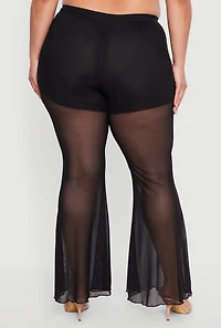 Plus O Ring Belted Front Mesh Flare Leg Pants