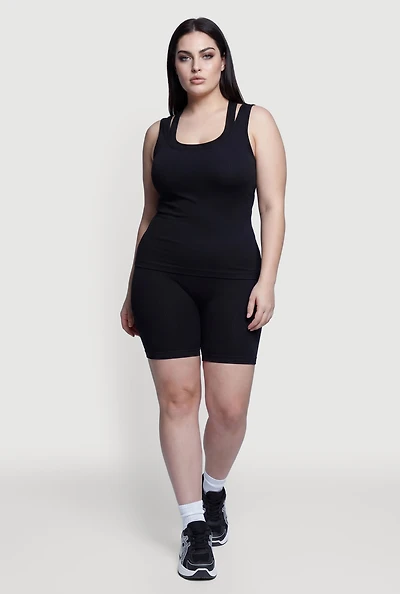 Plus High Waisted Ribbed Knit Seamless Bike Shorts