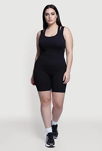 Plus High Waisted Ribbed Knit Seamless Bike Shorts