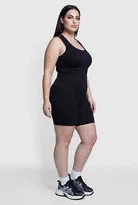 Plus High Waisted Ribbed Knit Seamless Bike Shorts