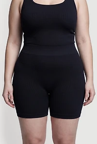 Plus High Waisted Ribbed Knit Seamless Bike Shorts