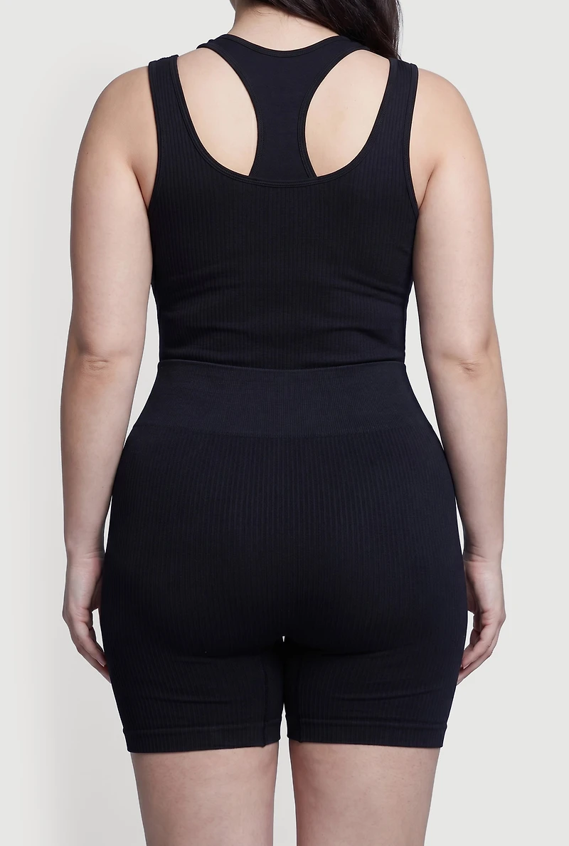 Plus High Waisted Ribbed Knit Seamless Bike Shorts
