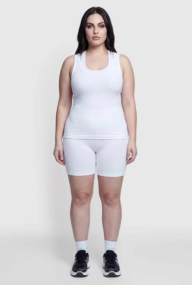 Plus High Waisted Ribbed Knit Seamless Bike Shorts