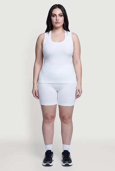 Plus High Waisted Ribbed Knit Seamless Bike Shorts