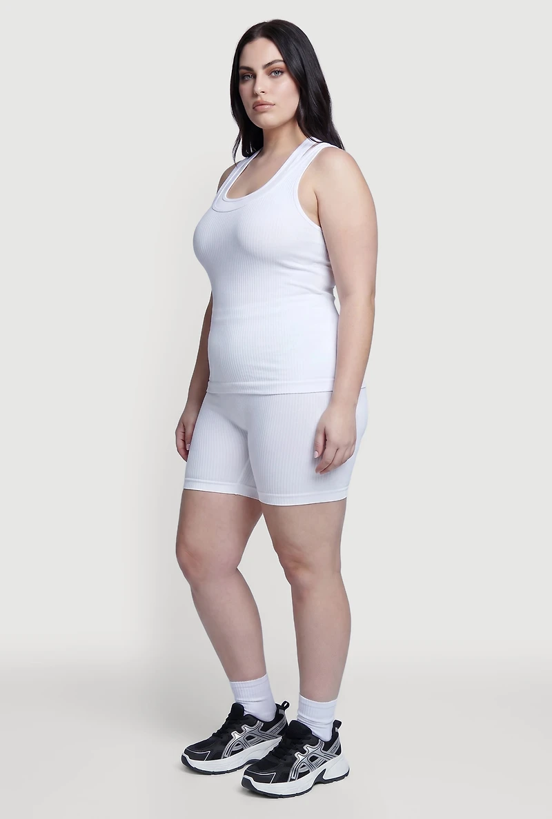 Plus High Waisted Ribbed Knit Seamless Bike Shorts
