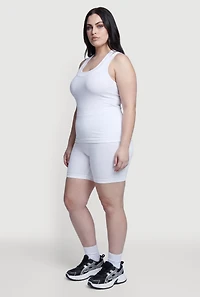 Plus High Waisted Ribbed Knit Seamless Bike Shorts