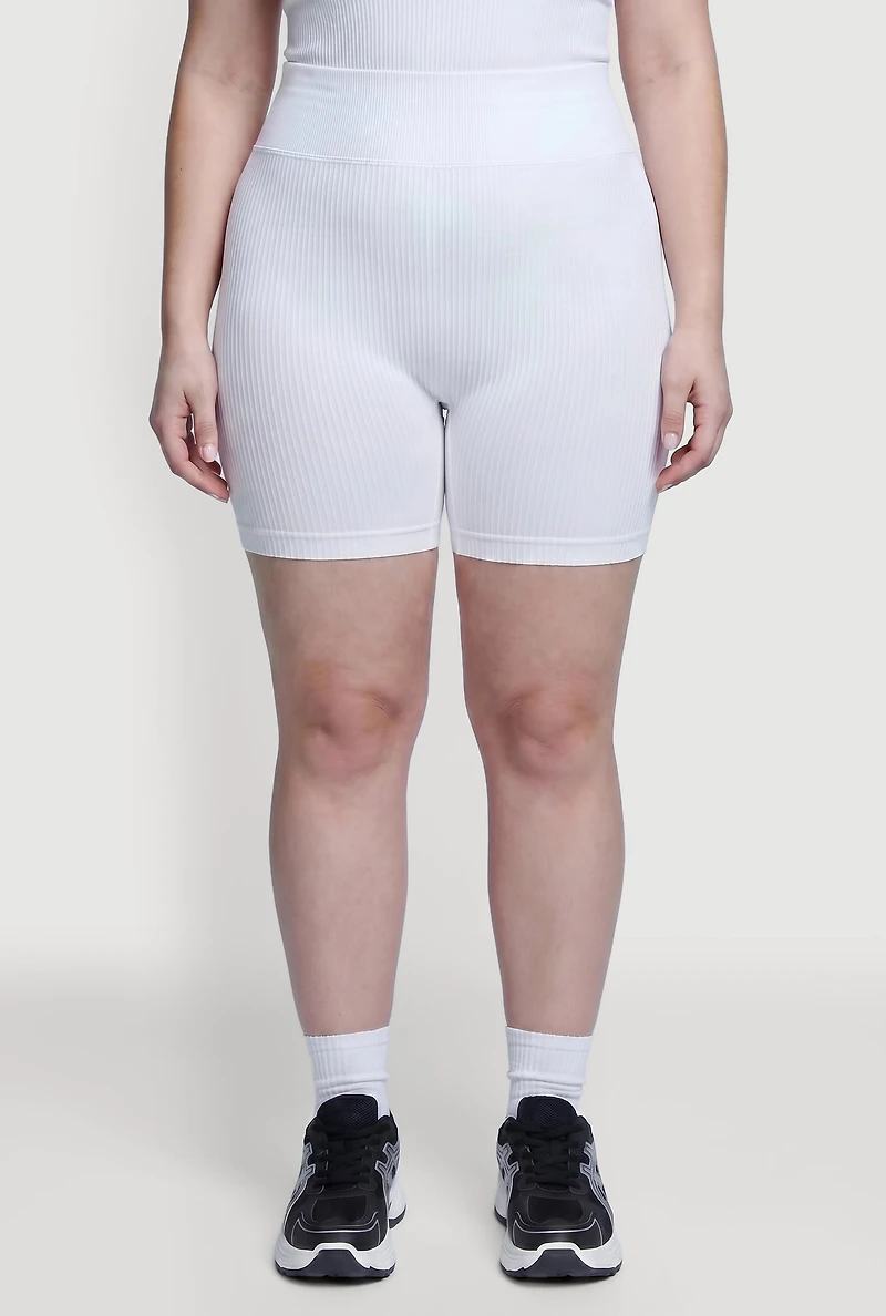 Plus High Waisted Ribbed Knit Seamless Bike Shorts