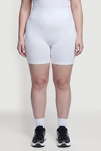 Plus High Waisted Ribbed Knit Seamless Bike Shorts