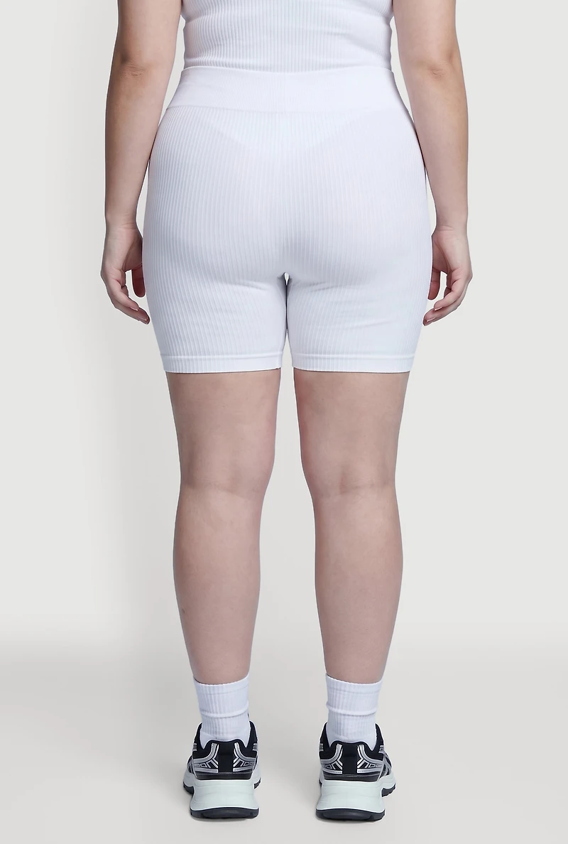 Plus High Waisted Ribbed Knit Seamless Bike Shorts