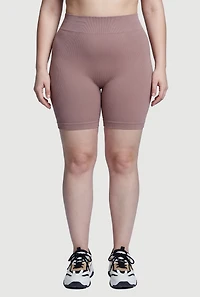 Plus High Waisted Ribbed Knit Seamless Bike Shorts
