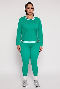 Womens Plus Size Seamless Varsity Stripe Trim Tank Top, Green, Size 1X-2X