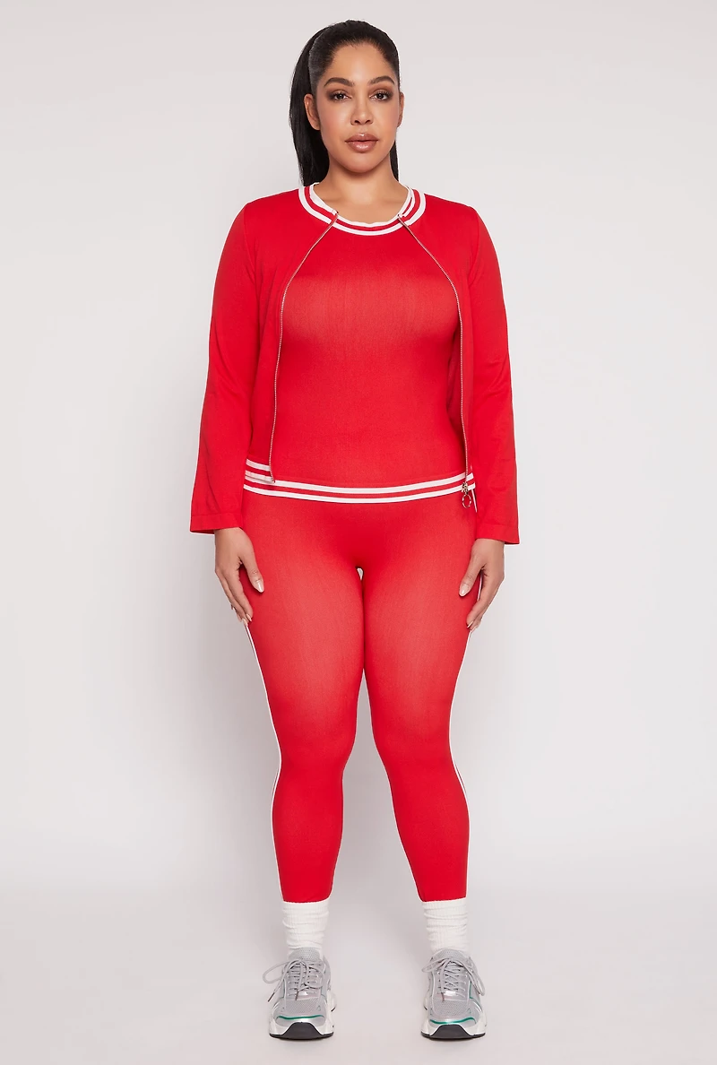 Womens Plus Size Seamless Varsity Stripe Trim Tank Top, Red, Size 1X-2X