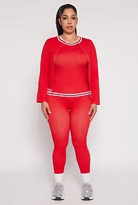 Womens Plus Size Seamless Varsity Stripe Trim Tank Top, Red, Size 1X-2X