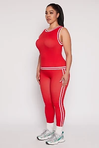 Womens Plus Size Seamless Varsity Stripe Trim Tank Top, Red, Size 1X-2X