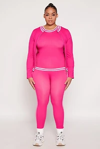 Womens Plus Size Seamless Varsity Stripe Trim Tank Top, Pink, Size 1X-2X