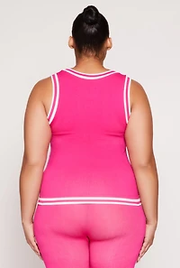 Womens Plus Size Seamless Varsity Stripe Trim Tank Top, Pink, Size 1X-2X