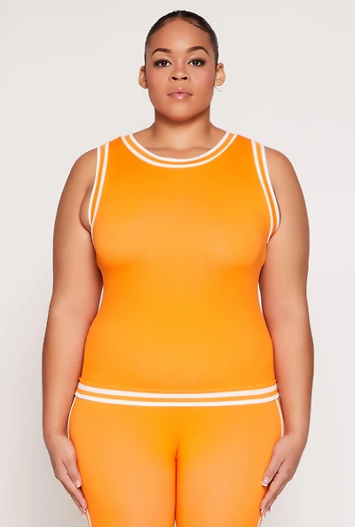 Womens Plus Seamless Varsity Stripe Trim Tank Top, 1X-2X