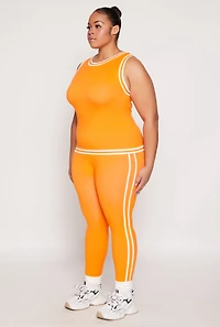 Womens Plus Seamless Varsity Stripe Trim Tank Top, Orange,