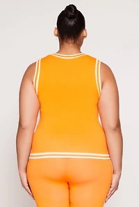 Womens Plus Seamless Varsity Stripe Trim Tank Top, 1X-2X