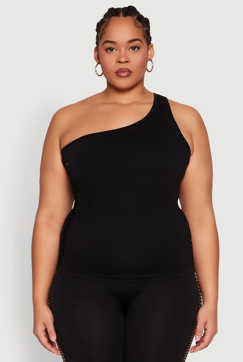 Plus Laser Cut Side One Shoulder Top