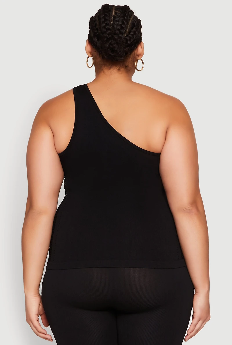 Plus Laser Cut Side One Shoulder Top