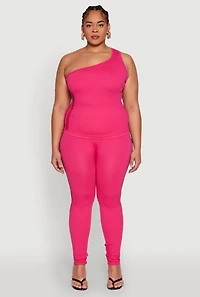Womens Plus Size Laser Cut Side One Shoulder Top, Pink, Size 2X-3X