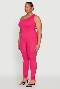 Womens Plus Size Laser Cut Side One Shoulder Top, Pink, Size 2X-3X