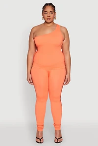 Womens Plus Size Laser Cut Side One Shoulder Top, Orange, Size 2X-3X