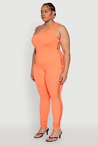 Womens Plus Size Laser Cut Side One Shoulder Top, Orange, Size 2X-3X
