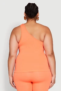Womens Plus Laser Cut Side One Shoulder Top, 1X-2X