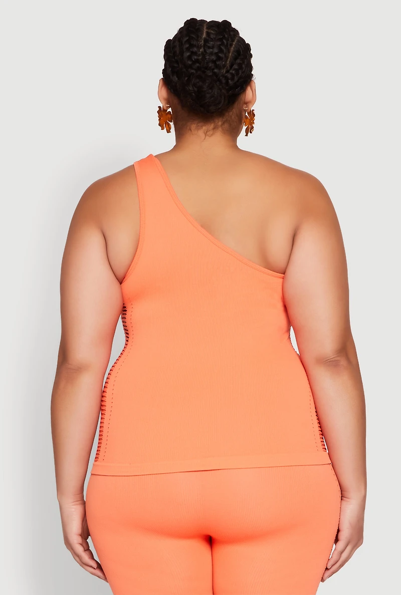 Womens Plus Size Laser Cut Side One Shoulder Top, Orange, Size 2X-3X