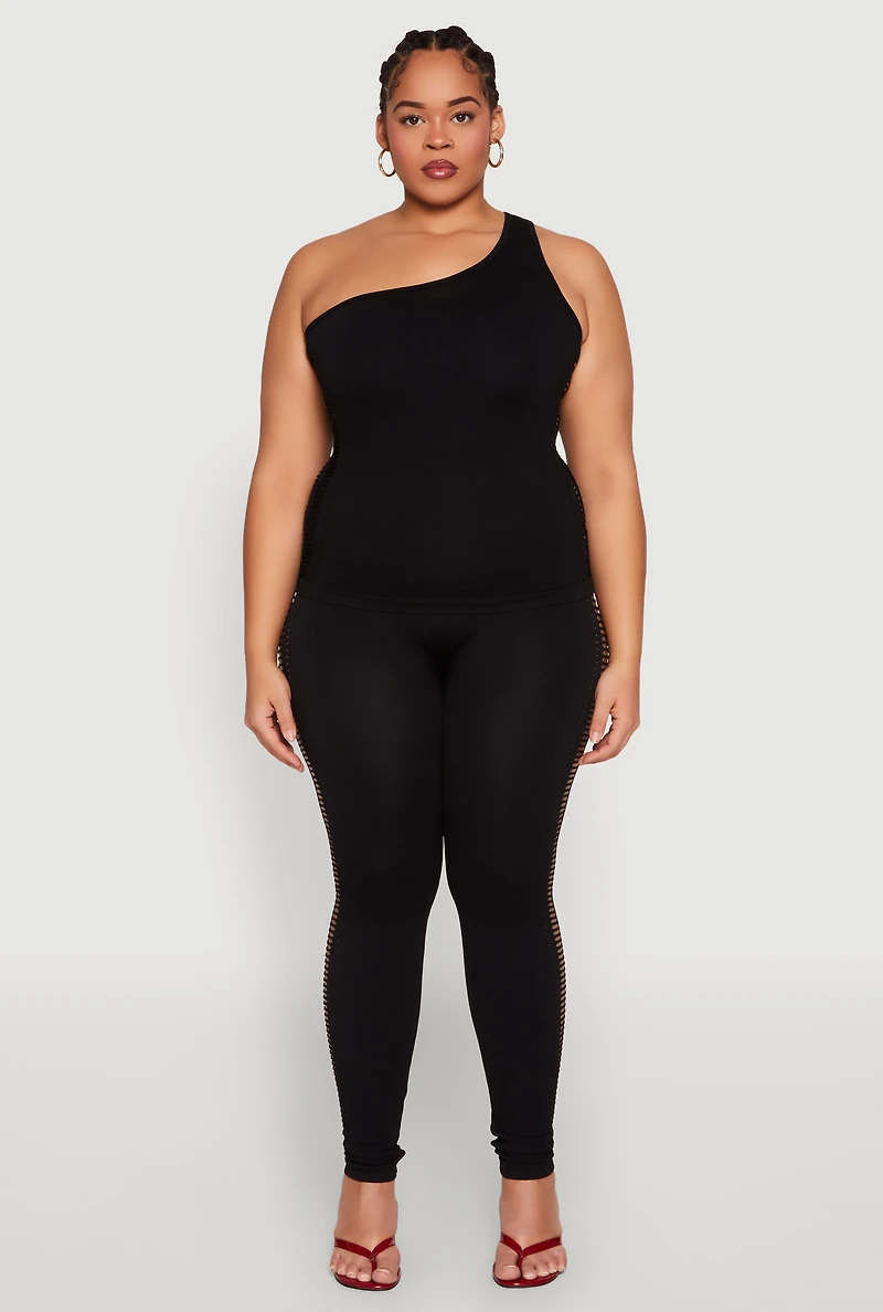 Womens Plus Laser Cut Side Leggings,