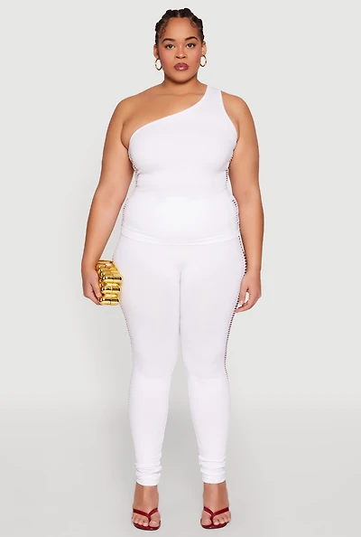 Womens Plus Size Laser Cut Side Leggings, White, Size 2X-3X