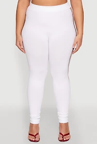 Womens Plus Size Laser Cut Side Leggings, White, Size 1X-2X