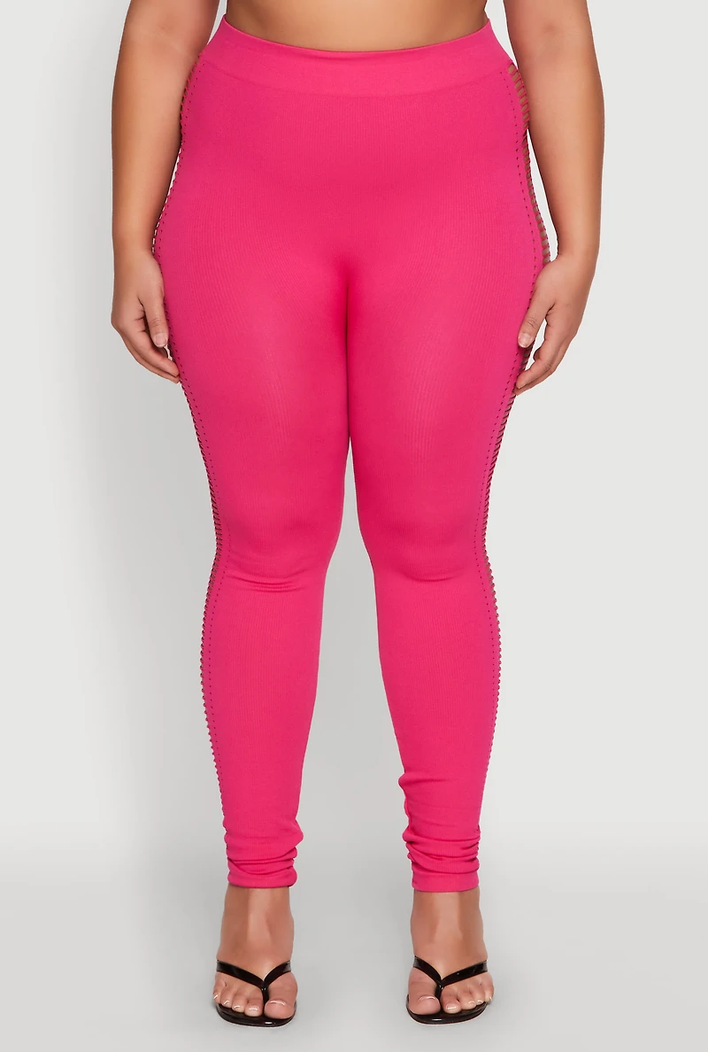 Womens Plus Laser Cut Side Leggings, 1X-2X