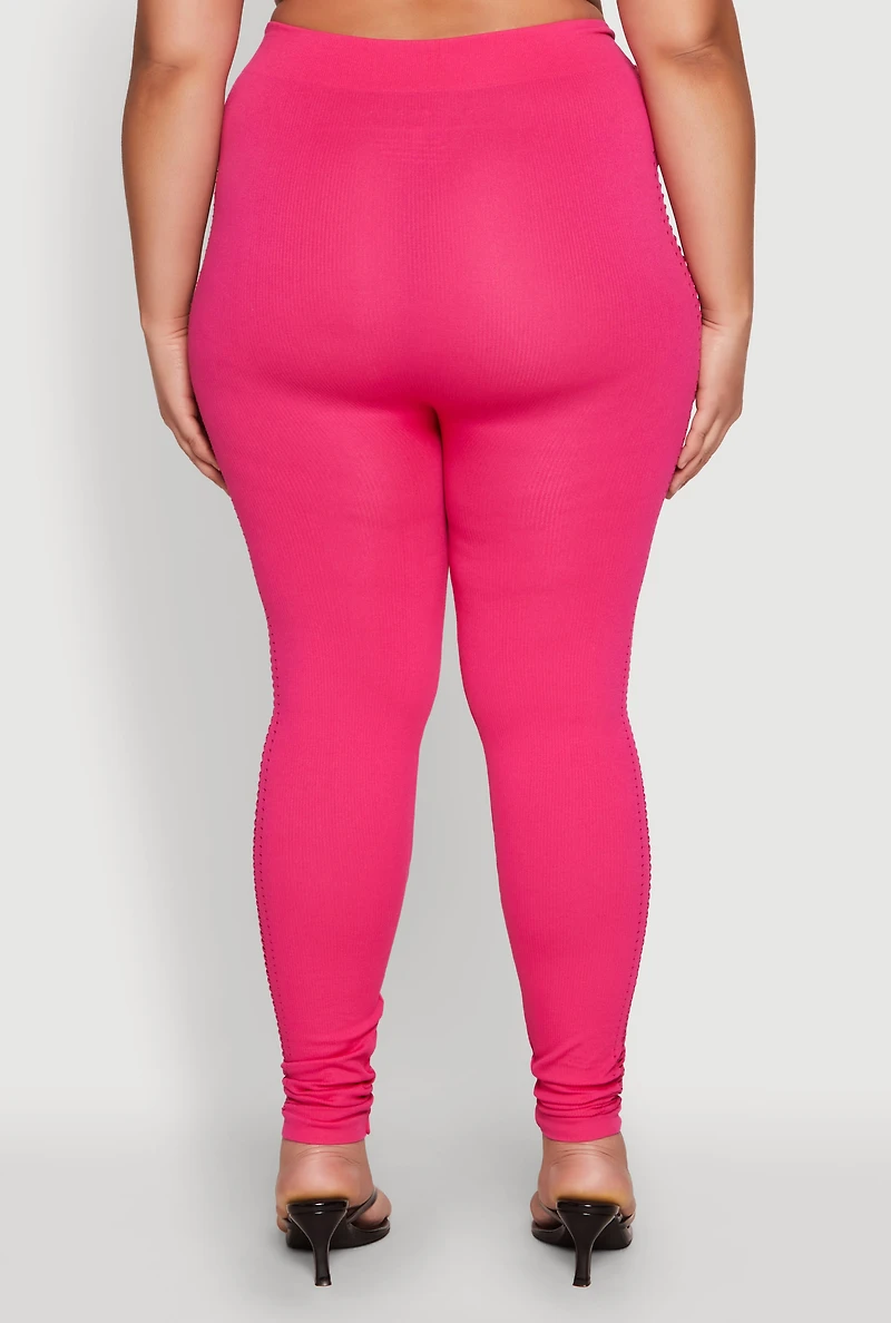Womens Plus Laser Cut Side Leggings, 1X-2X