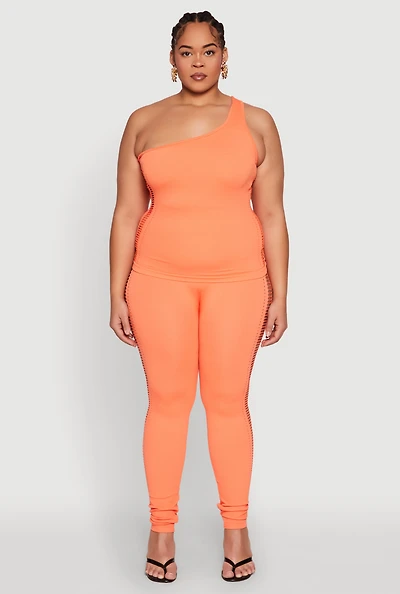 Womens Plus Laser Cut Side Leggings,
