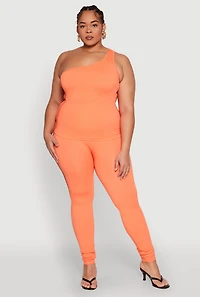 Womens Plus Size Laser Cut Side Leggings, Orange, Size 1X-2X