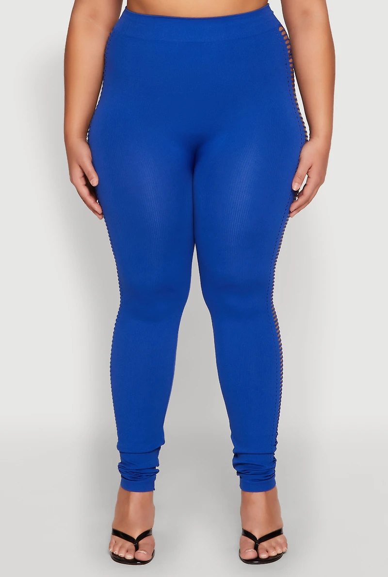 Womens Plus Laser Cut Side Leggings,