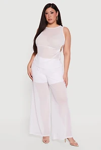 Plus High Waisted Wide Leg Mesh Pants